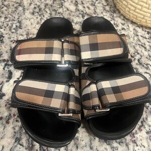 Burberry Men Size 46 Slides Sandals House Check Buckle Strap Nylon Shoe Sandal
